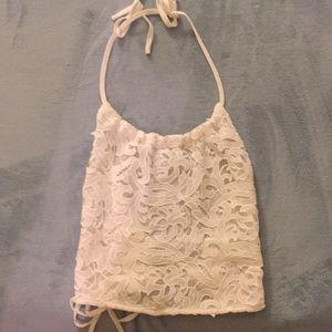 White halter and backless crop top